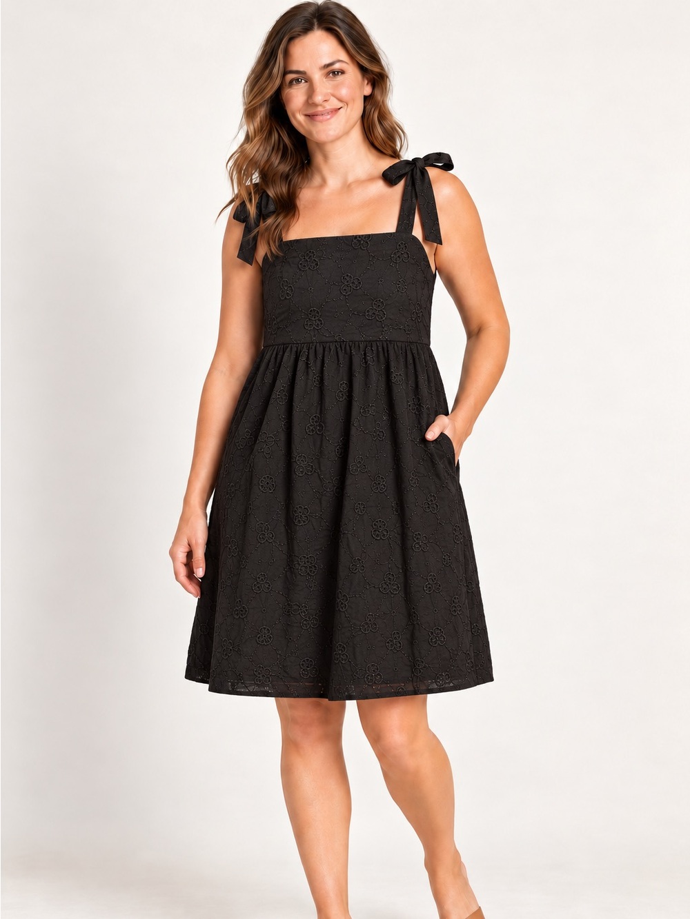 Old Navy Black Eyelet Tie-Shoulder Mini Sundress